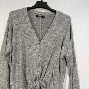 abercrombie Fitch women Tie Up Long Sleeve Button Cardigan V Neck Silver Gray M